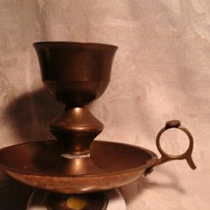 Vintage Brass Candlestick Holder w Finger Handle